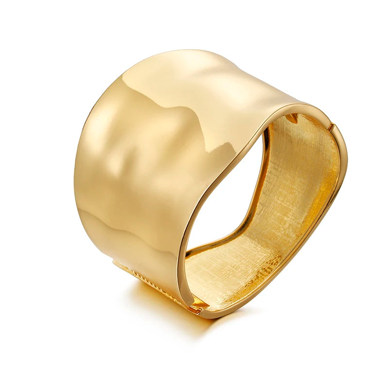 Vulcan Bloom | Gold-Tone Alloy | Wide Sculptural Bangle
