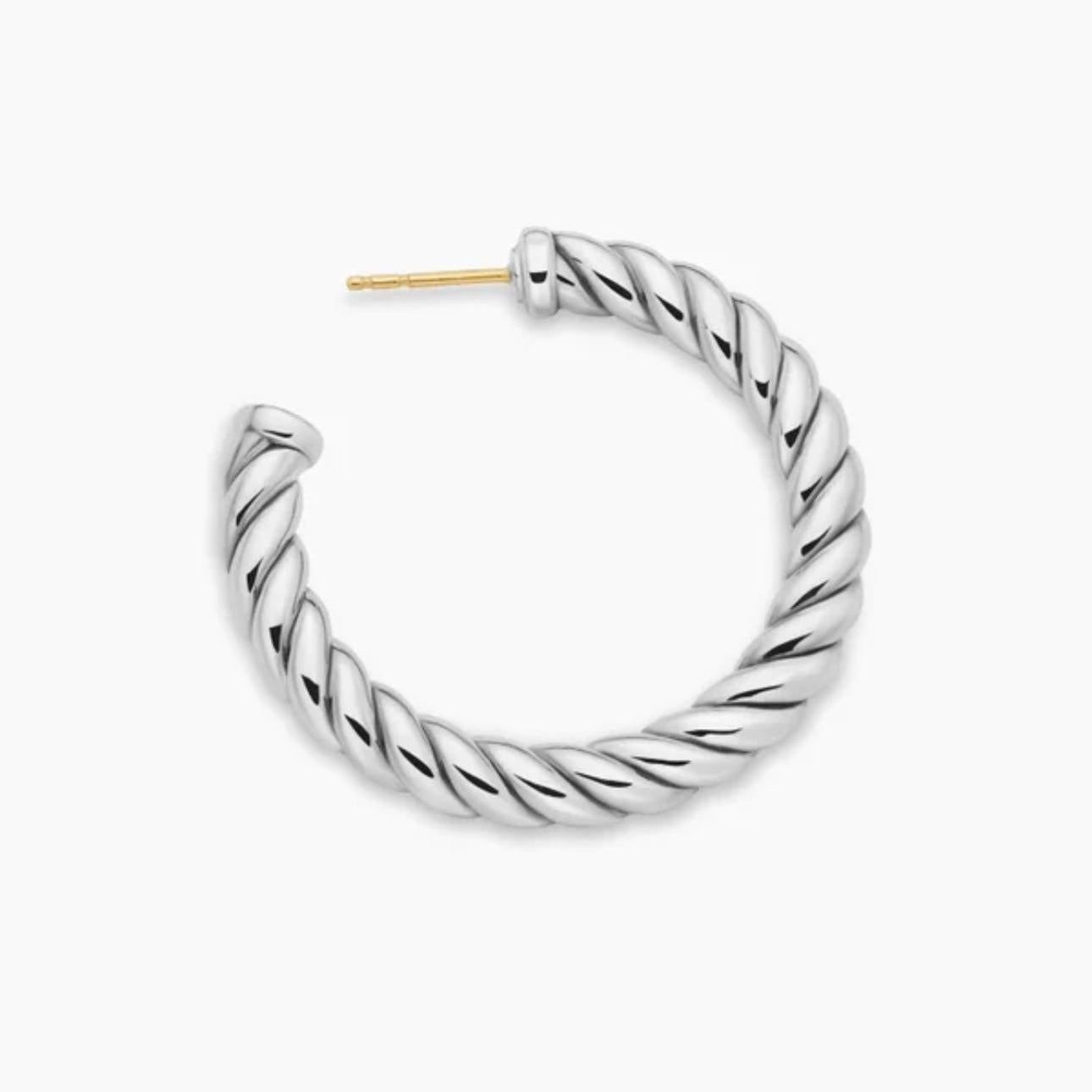 Pair of SCULPTED CABLE HOOP EARRINGS
Sterling Silver, 40mm on a white background