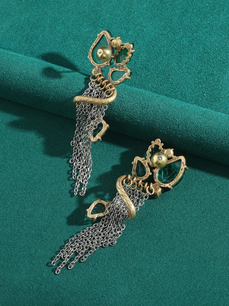 Verdessa Earrings | Gold-Plated Jewelry | Vintage Green Glass