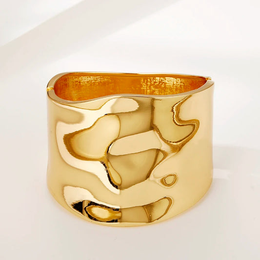 Vulcan Bloom | Gold-Tone Alloy | Wide Sculptural Bangle