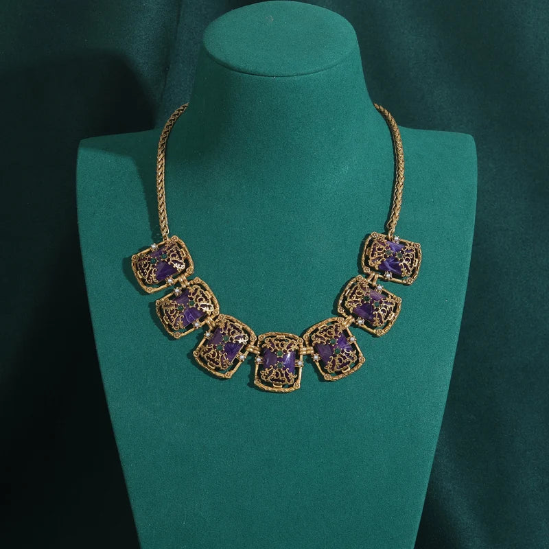 Verdessa Necklace | Gold-Plated Jewelry | Vintage Green Glass