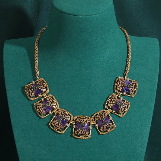 Verdessa Necklace | Gold-Plated Jewelry | Vintage Green Glass