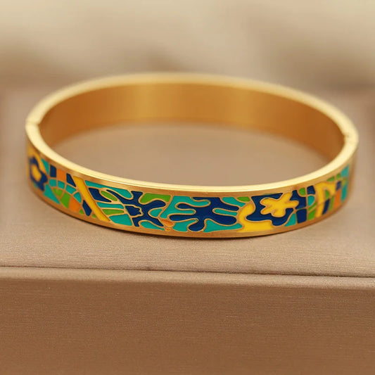 NYSSA Cuff | Bold Enamel Geometry | Gold Finish