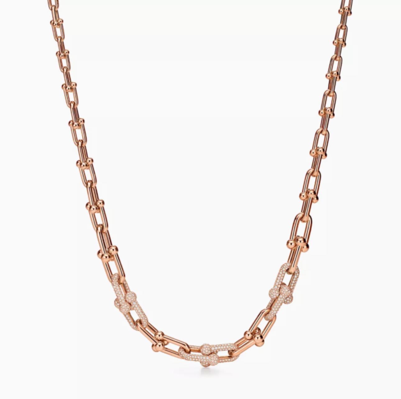 Lévamor Necklace | Graduated Horsebit Link in Gold & Pavé Zircon