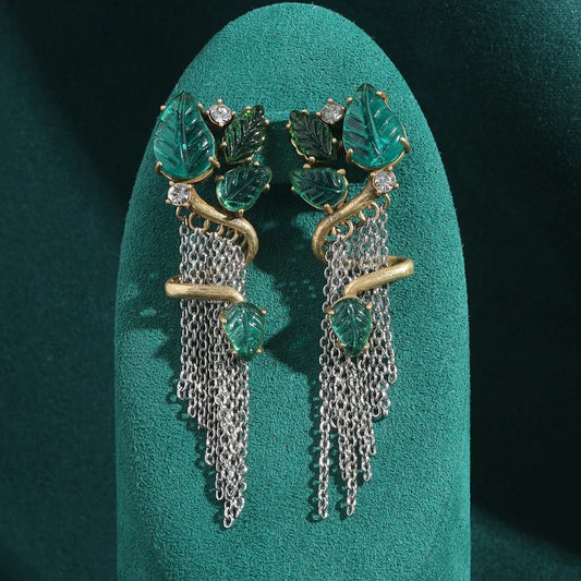 Verdessa Earrings | Gold-Plated Jewelry | Vintage Green Glass