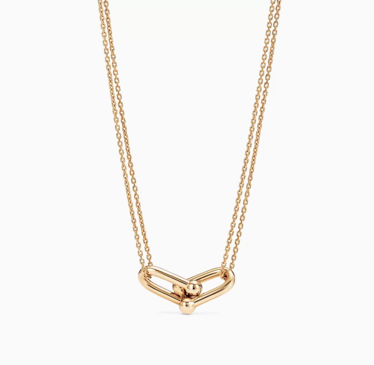 Lévamor Pendant | Double Horsebit Links in Gold & Pavé Zircon