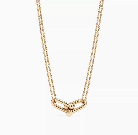 Lévamor Pendant | Double Horsebit Links in Gold & Pavé Zircon