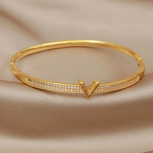 VELARA Bangle | Gold Jewelry | Letter V Cuff Design