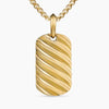 Gold textured pendant on a chain against a white background