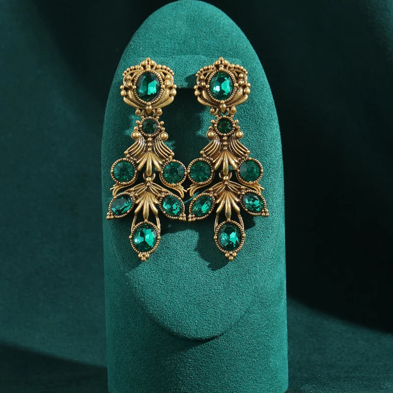 Livaedra Earrings | 24K Gold Jewelry | Green Leaf Drop Design