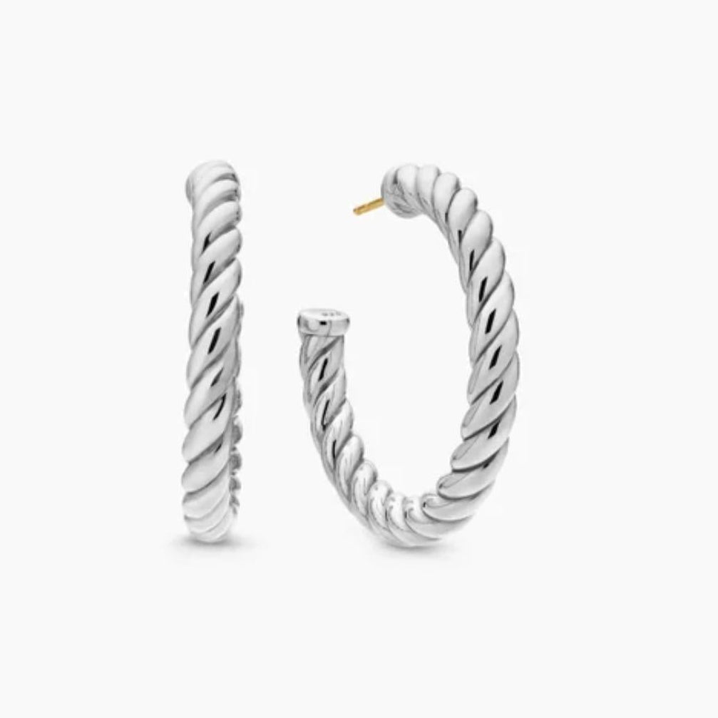 Pair of SCULPTED CABLE HOOP EARRINGS
Sterling Silver, 40mm on a white background