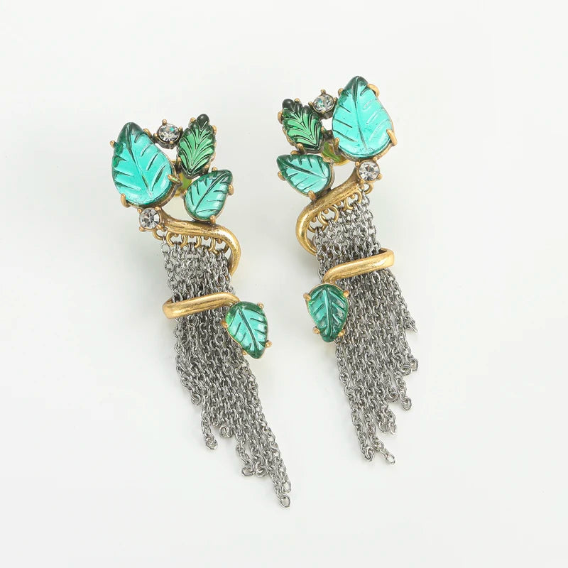 Verdessa Earrings | Gold-Plated Jewelry | Vintage Green Glass