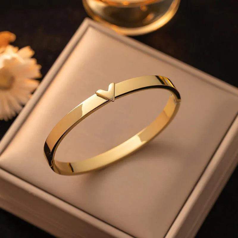 VELORA Bangle | Gold Jewelry | Letter V Stainless Steel Design