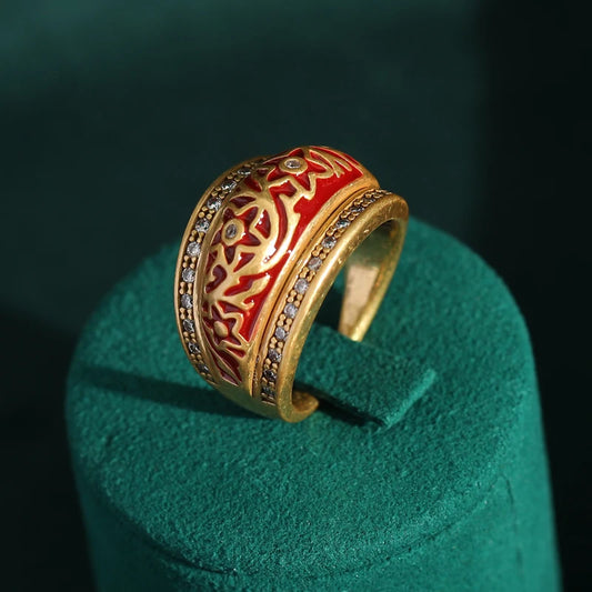 Astrarouge Ring | Gold-Plated Jewelry | Crimson Enamel Stars