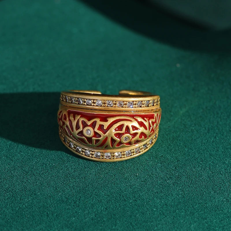 Astrarouge Ring | Gold-Plated Jewelry | Crimson Enamel Stars