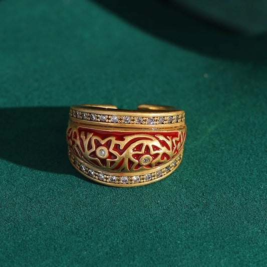 Astrarouge Ring | Gold-Plated Jewelry | Crimson Enamel Stars