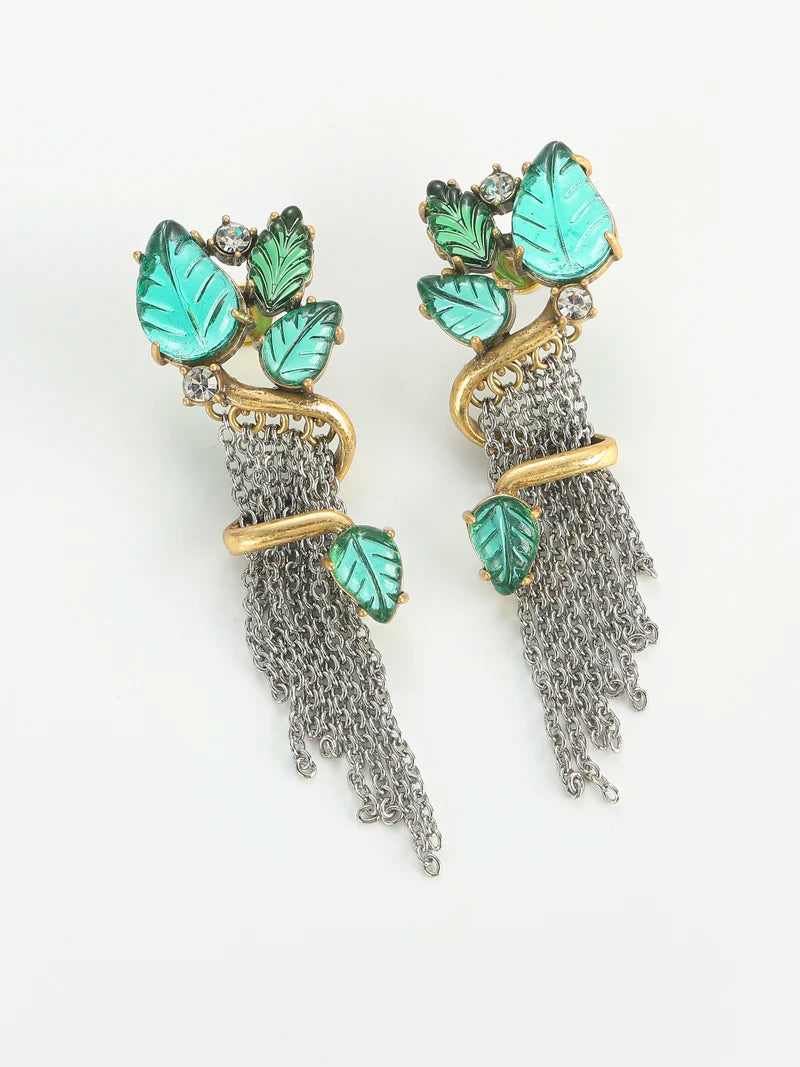 Verdessa Earrings | Gold-Plated Jewelry | Vintage Green Glass
