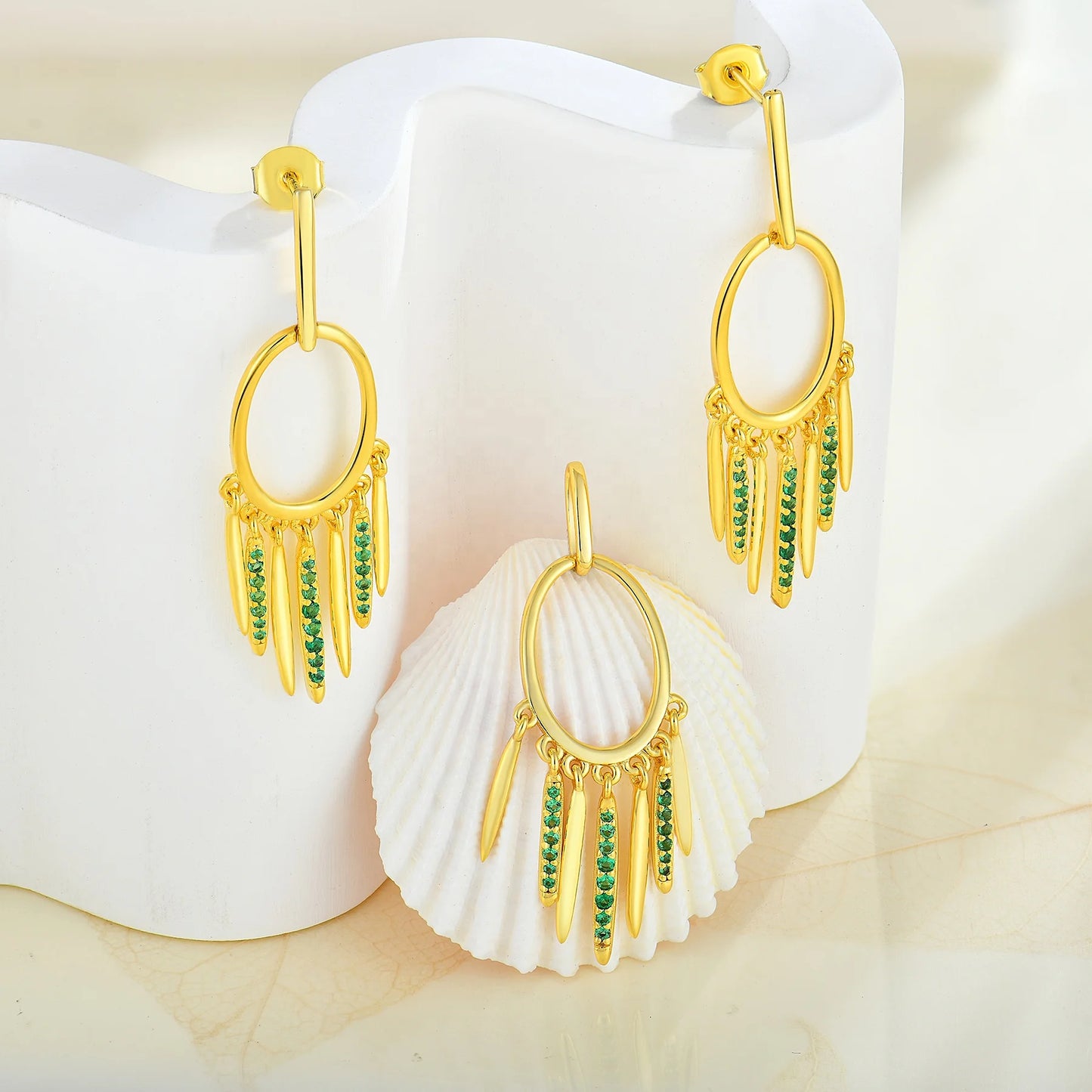 Emerald Whisper set earrings + matching pendant