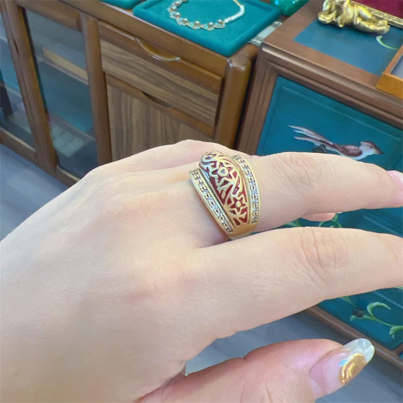 Astrarouge Ring | Gold-Plated Jewelry | Crimson Enamel Stars