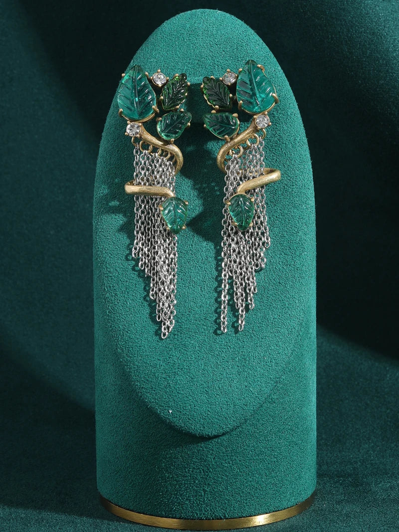 Verdessa Earrings | Gold-Plated Jewelry | Vintage Green Glass
