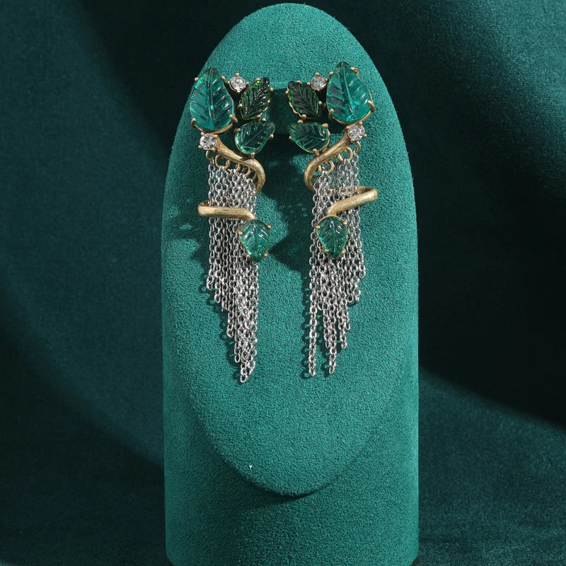 Verdessa Earrings | Gold-Plated Jewelry | Vintage Green Glass