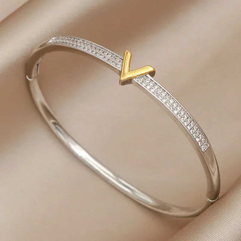 VELARA Bangle | Gold Jewelry | Letter V Cuff Design