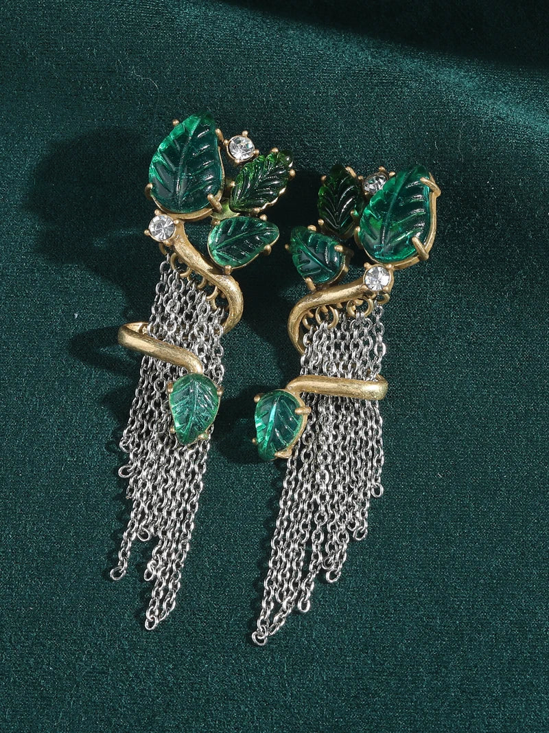 Verdessa Earrings | Gold-Plated Jewelry | Vintage Green Glass