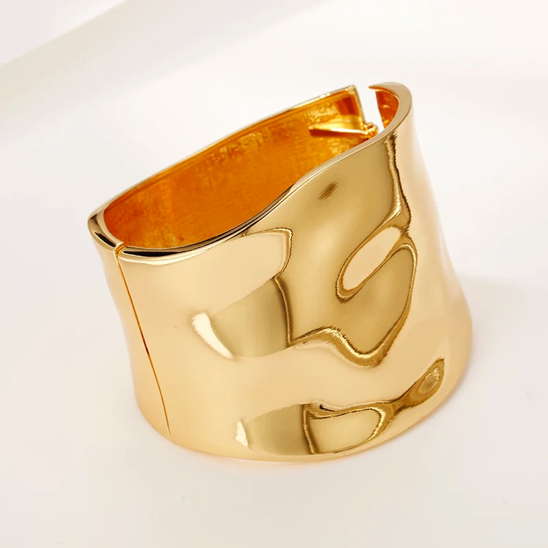 Vulcan Bloom | Gold-Tone Alloy | Wide Sculptural Bangle
