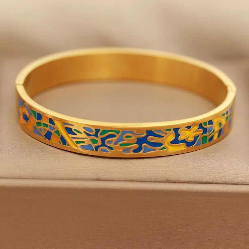 NYSSA Cuff | Bold Enamel Geometry | Gold Finish