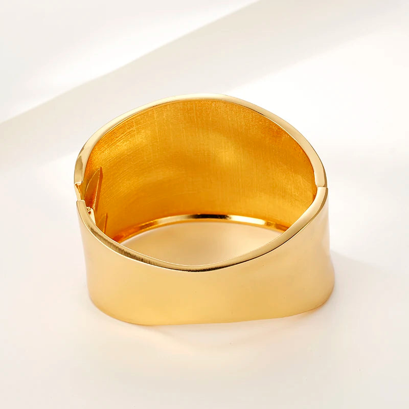 Vulcan Bloom | Gold-Tone Alloy | Wide Sculptural Bangle