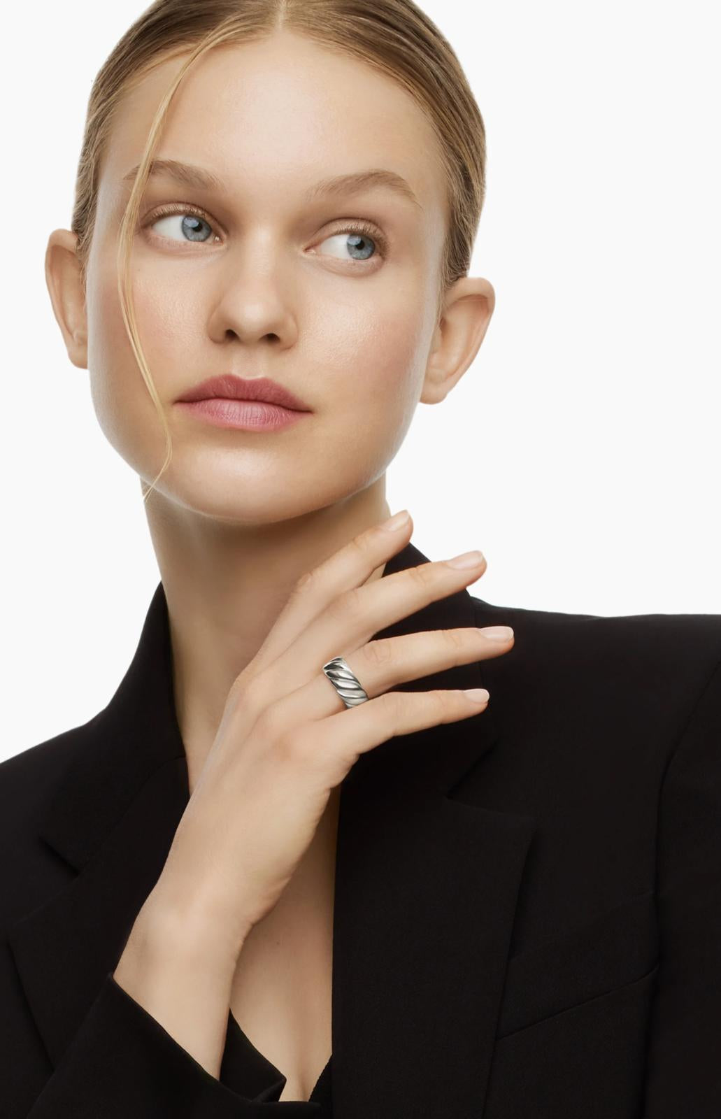 SCULPTED CABLE BAND | Italian silver & High-clarity zircon