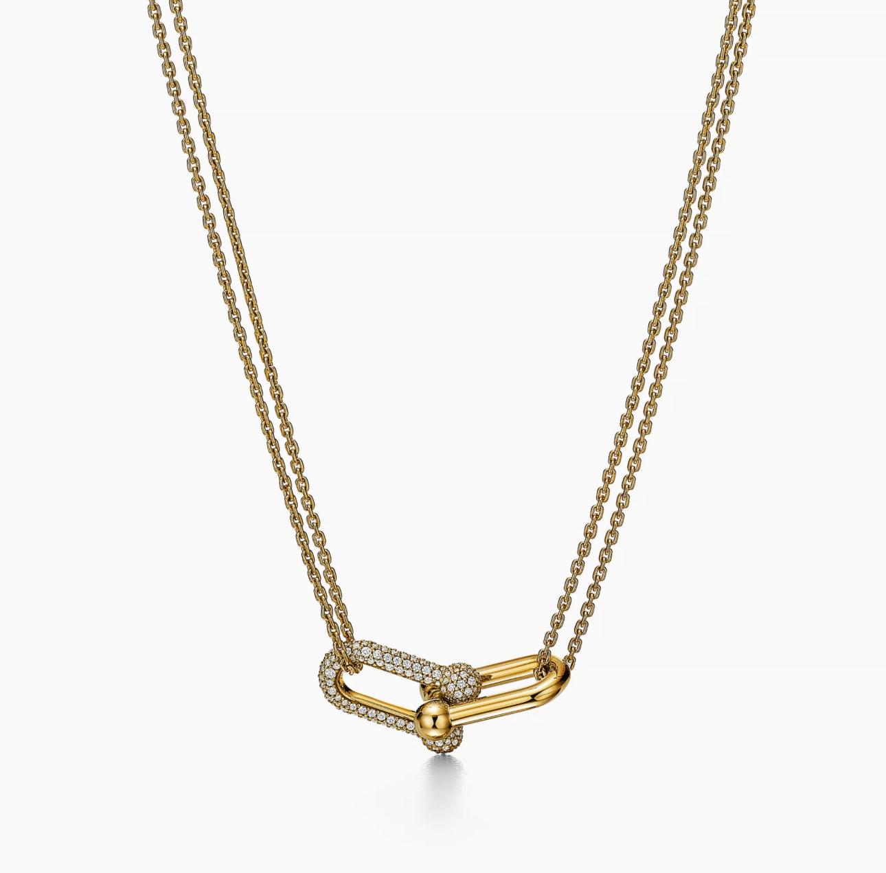 Lévamor Pendant | Double Horsebit Links in Gold & Pavé Zircon