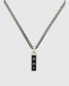 Aerion Monogram 925 silver Tag Necklace, features a sleek rectangular pendant inlaid with deep black enamel.