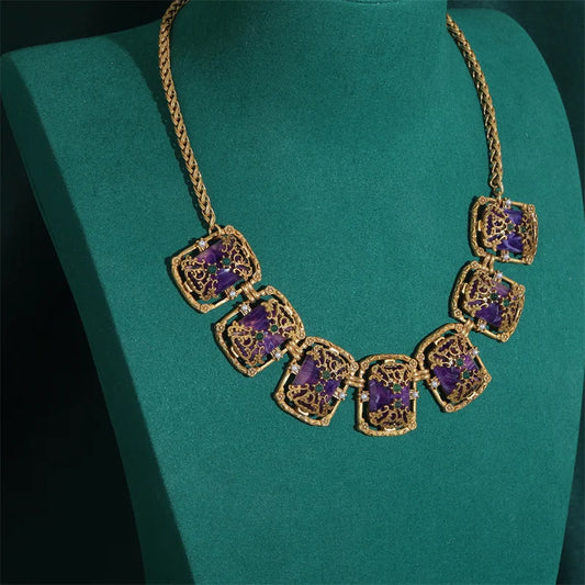Verdessa Necklace | Gold-Plated Jewelry | Vintage Green Glass