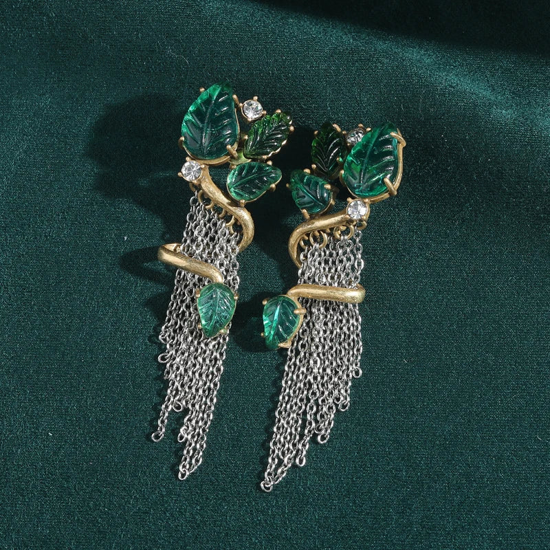 Verdessa Earrings | Gold-Plated Jewelry | Vintage Green Glass