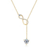 Gold necklace with a diamond pendant on a white background