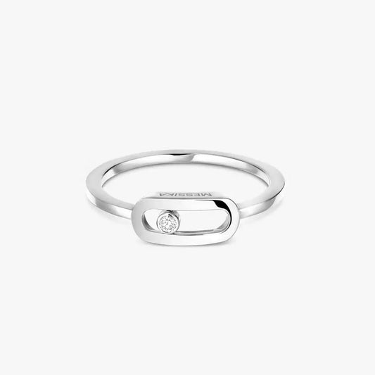 Silver Move Uno ring with a diamond on a white background