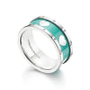 Sterling silver ring with Tiffany Blue® enamel finish with heart designs on a white background