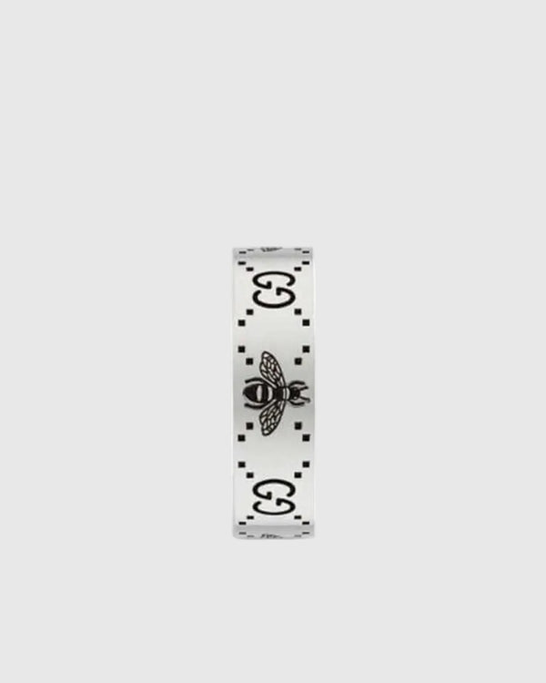GUCCI silver ring with bee design on a white background