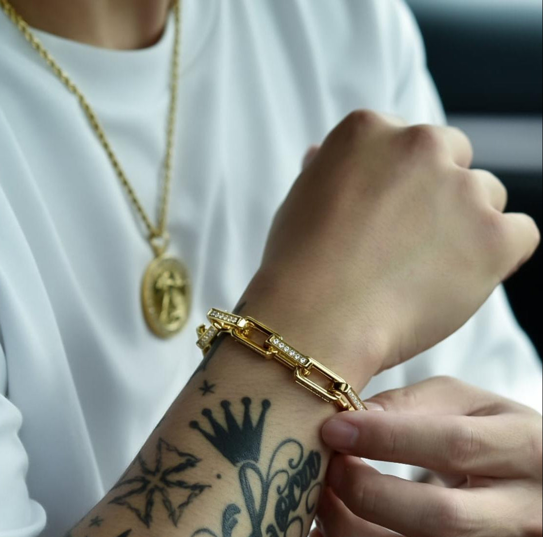 Geometric Link Bracelet | 316L Steel & High-Clarity Zircon