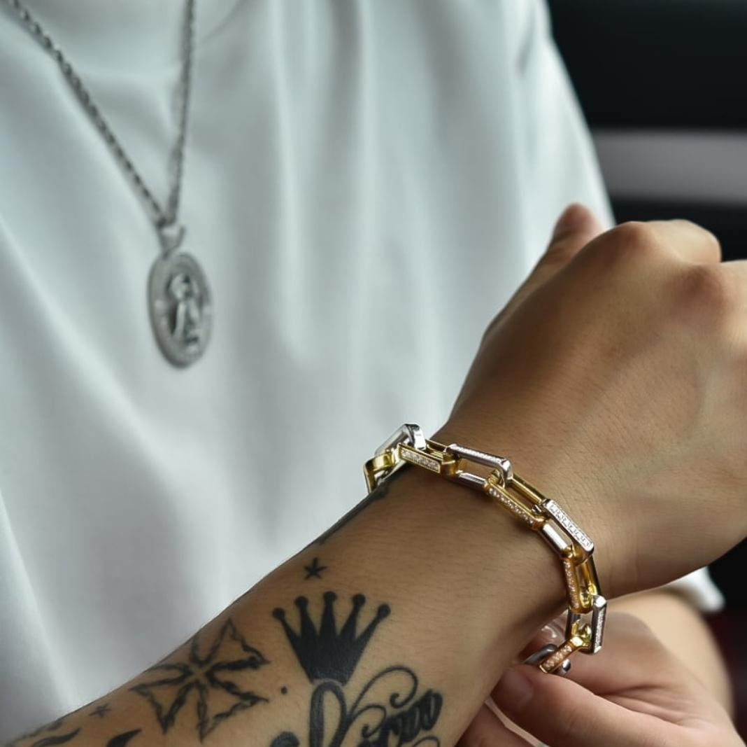 Geometric Link Bracelet | 316L Steel & High-Clarity Zircon