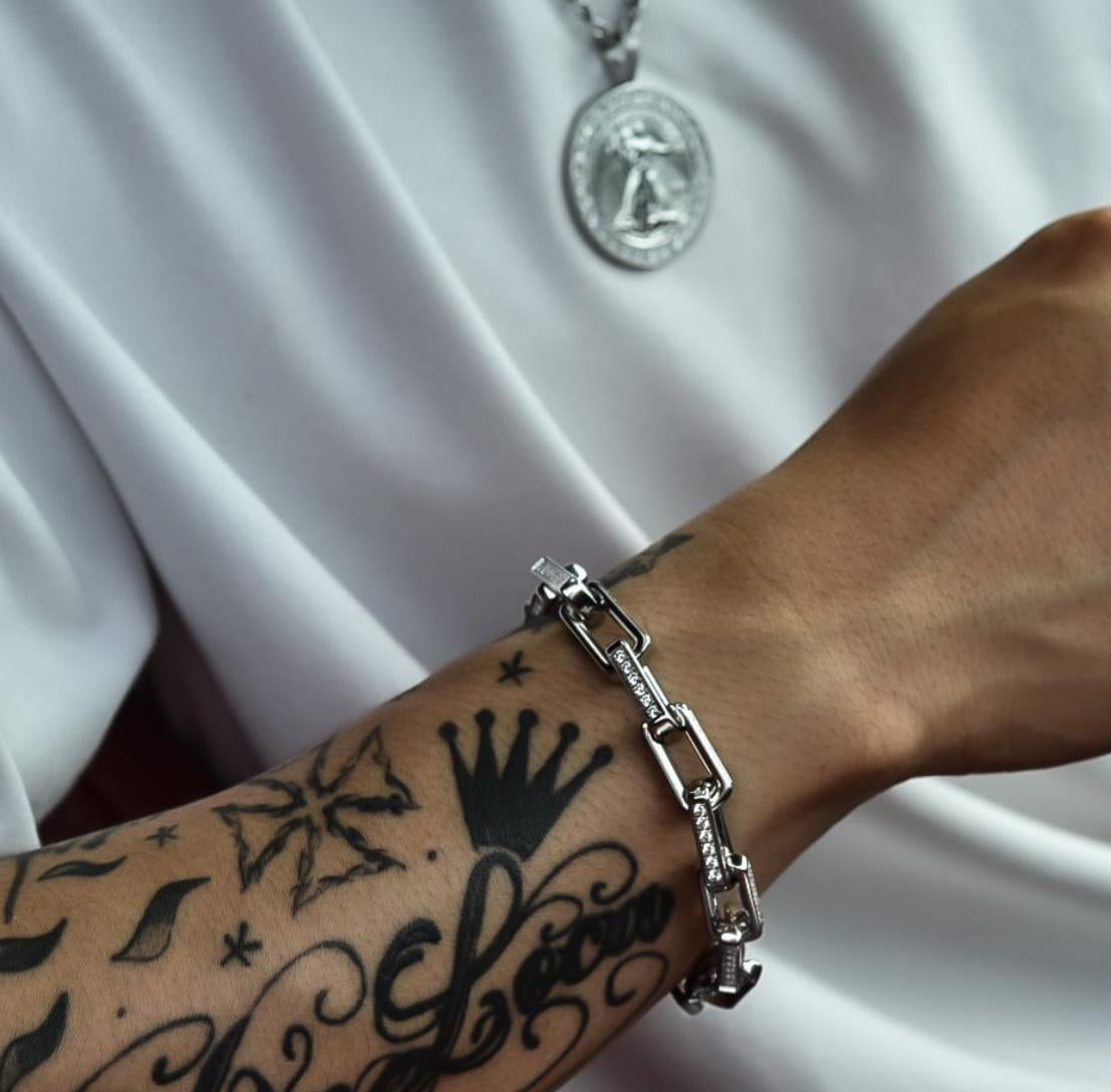 Geometric Link Bracelet | 316L Steel & High-Clarity Zircon