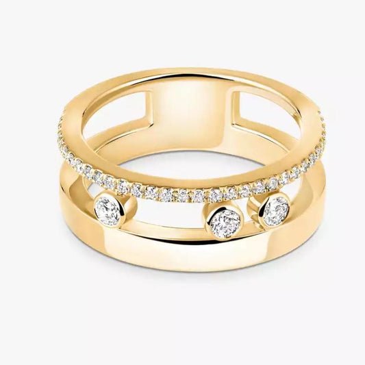 double-band ring with diamonds on a white background