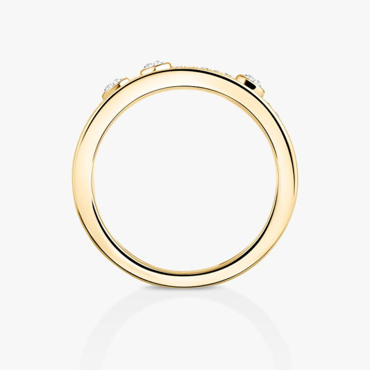 Gold ring with small diamonds on a white background