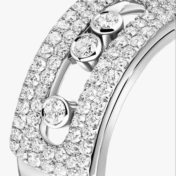 Close-up of a diamond ring with a white background