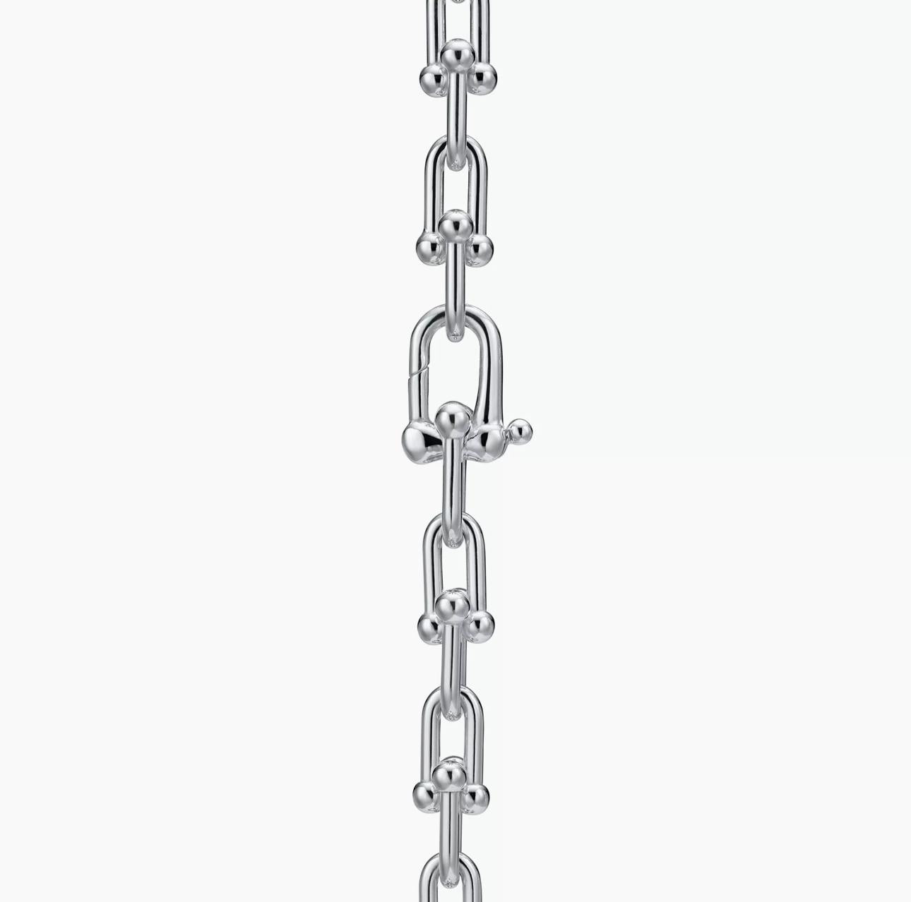 Silver chain Horsebit link design necklace on a white background