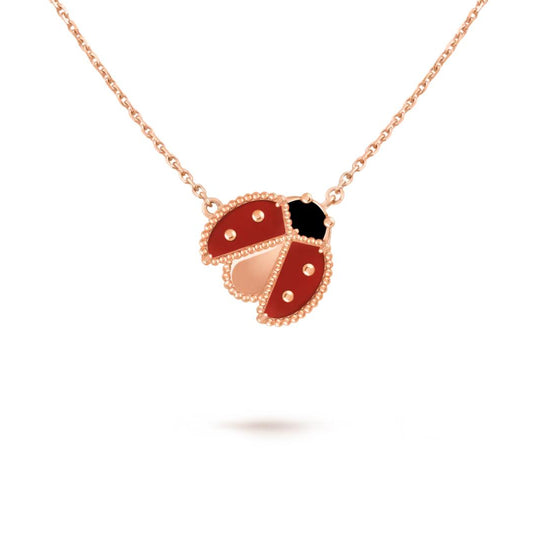 Leveret necklace with a ladybug design on a white background