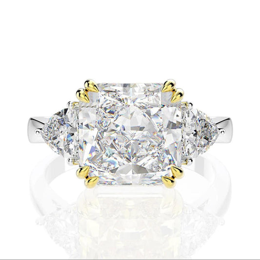 A silver cocktail ring with a large square-shaped 'crushed ice' high-carbon diamond simulant.