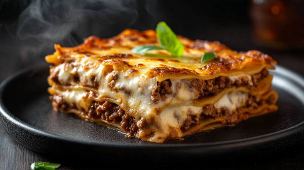 Katmanlı dana kıymalı bolonez soslu ve hafif beşamel soslu klasik fırın lazanya dilimi